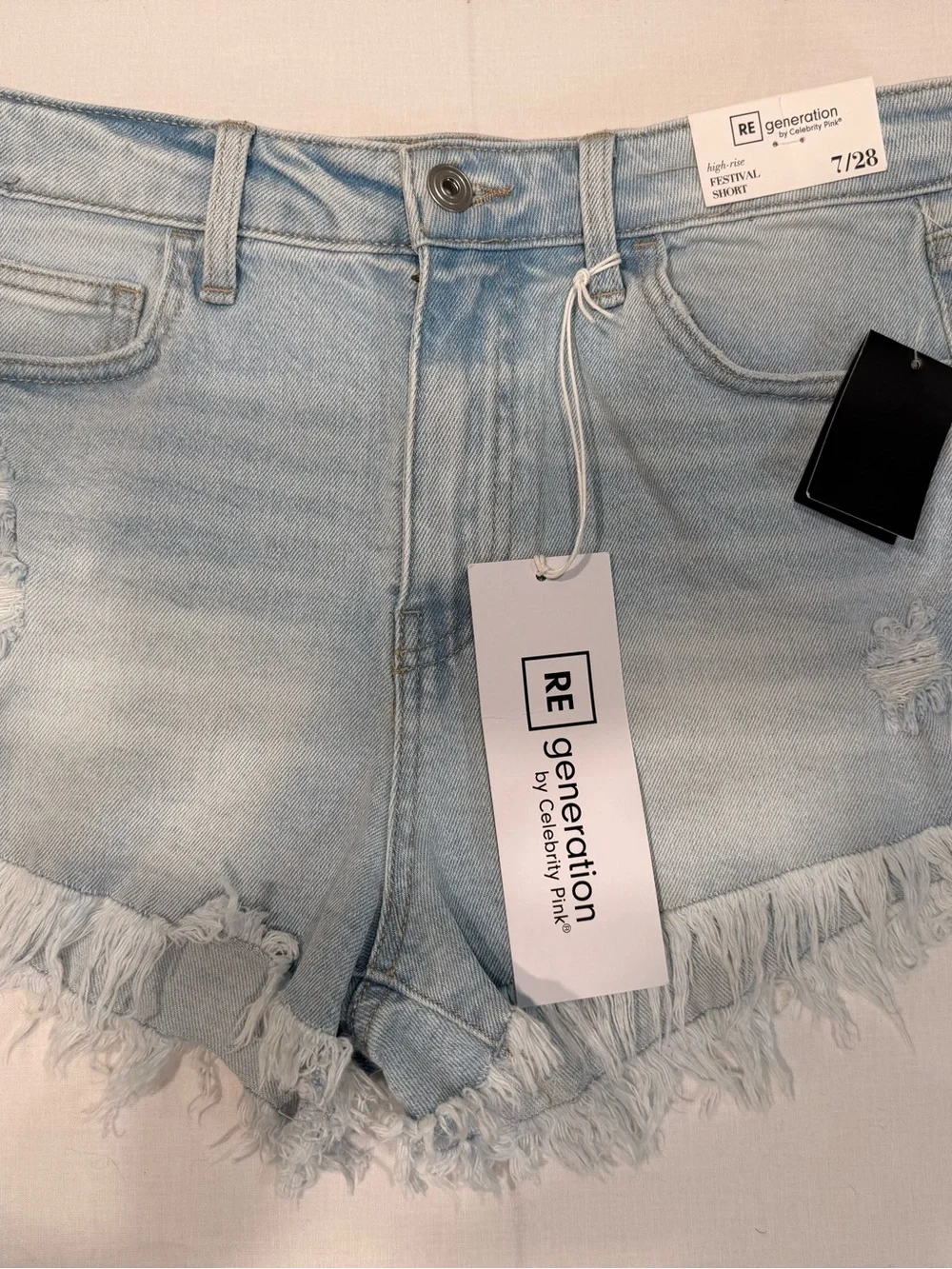 Celebrity Pink Light Blue Distressed Denim Shorts NWT Size 7/28